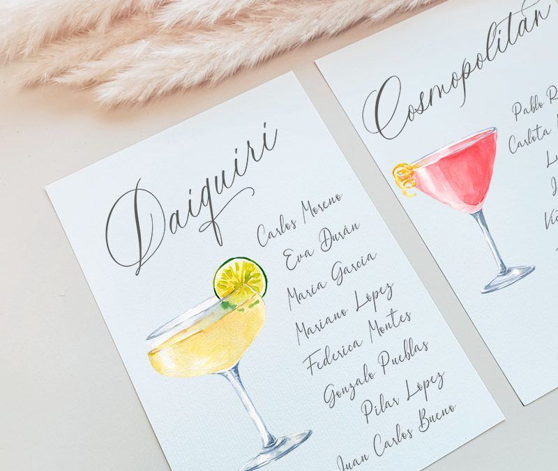 ¡Descubre el Toque Único para tu Boda con Nuestros Diseños de Cócteles en Acuarela!