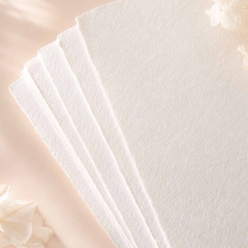 Papel artesanal blanco para imprimir invitaciones de boda en Blue Boho