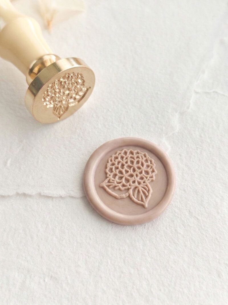 Sello de lacre diseño Hortensia con relieve botánico
