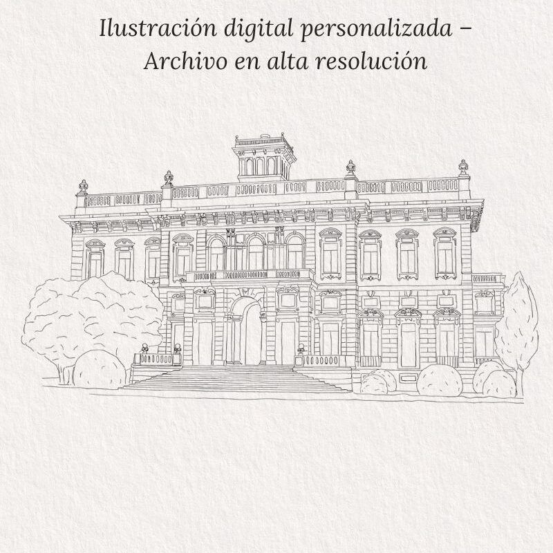 Ilustración personalizada del edificio o iglesia de tu boda – Dibujo a plumilla digital
