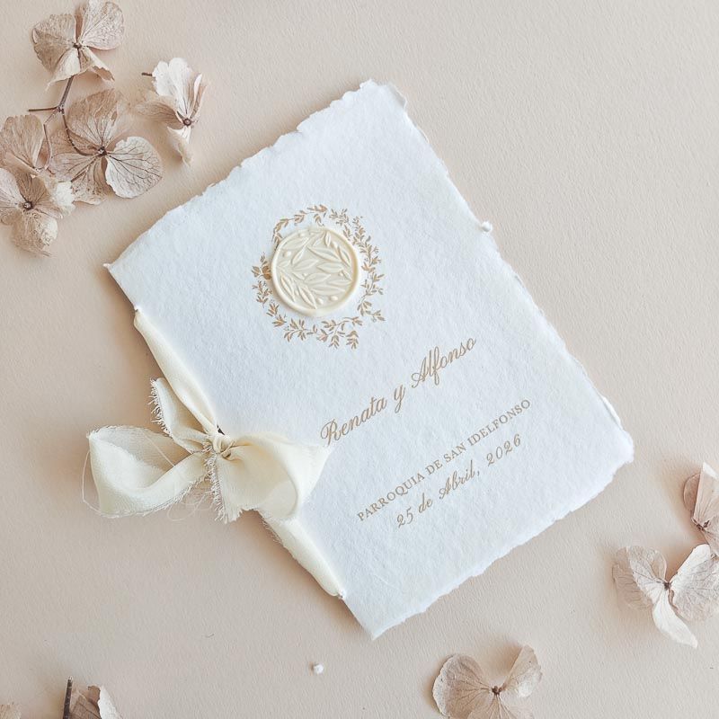 Misal de boda artesanal con sello de lacre | Colección Renata