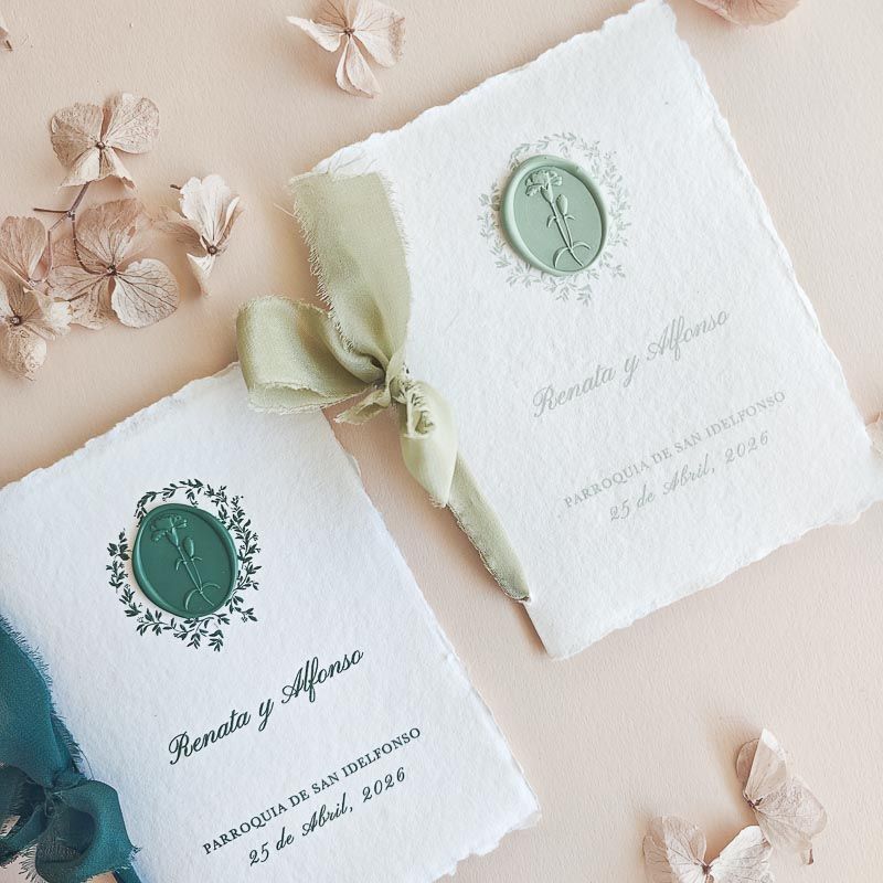 Misal de boda artesanal con sello de lacre | Colección Renata