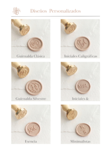 Sellos de lacre personalizados con iniciales para invitaciones de boda con diseños de guirnalda, caligrafía y estilo minimalista