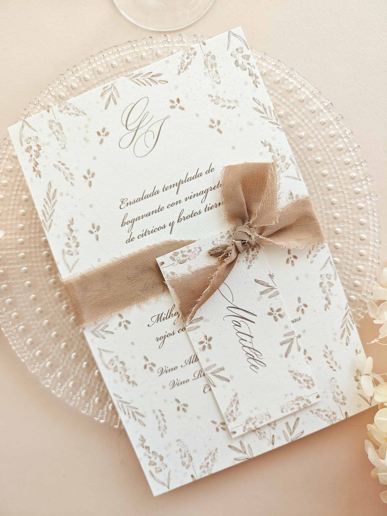 Menú de boda Gadea con puesto de mesa a juego